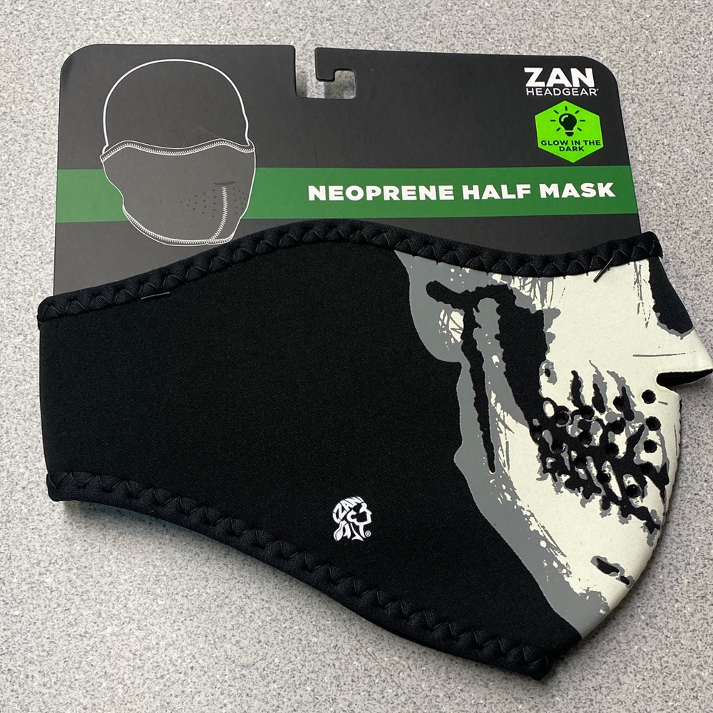 ZANheadgear Neoprene Half Mask in Black and Gray, GLOW IN THE DARK!